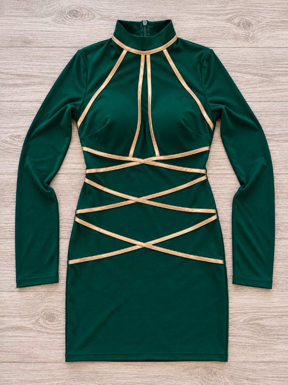 NWT Fashion Nova All My Love Green Gold Trim Mini Dress XL